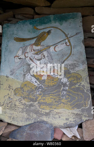 Tradizione Buddista Tibetana artwork, Serxu, Shiqu county, nella provincia di Sichuan, Qinghai-Tibet altopiano, Cina. Agosto 2010. Foto Stock