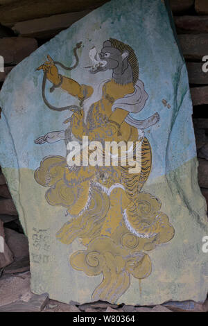 Tradizione Buddista Tibetana artwork, Serxu, Shiqu county, nella provincia di Sichuan, Qinghai-Tibet altopiano, Cina. Agosto 2010. Foto Stock