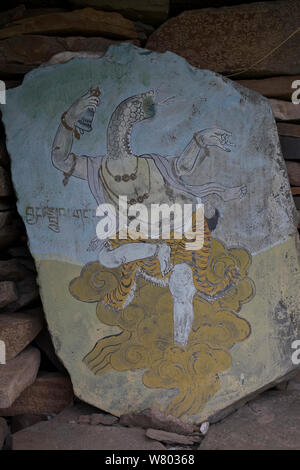 Tradizione Buddista Tibetana artwork, Serxu, Shiqu county, nella provincia di Sichuan, Qinghai-Tibet altopiano, Cina. Agosto 2010. Foto Stock