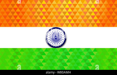 Illustrazione della bandiera indiana in poli modo diagonale con colori brillanti. Bassa poli stile. triangolo. Disegno geometrico. Grafica. Creative design concept. Foto Stock