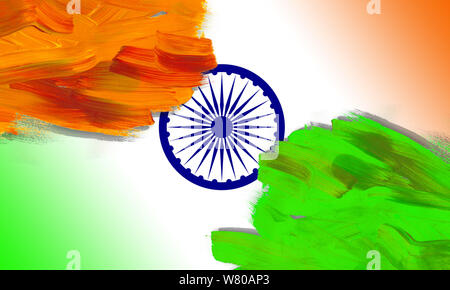 Indian Independence Day concetto sfondo con Ashoka chakra nel tratto di pennello stile. Indian Independence Day design. Mano Bozzetto illustrazione. Foto Stock