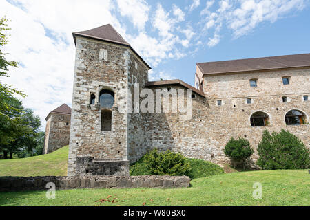 Lubiana, Slovenia. Il 3 agosto 2019. Vista esterna della facciata del castello Foto Stock