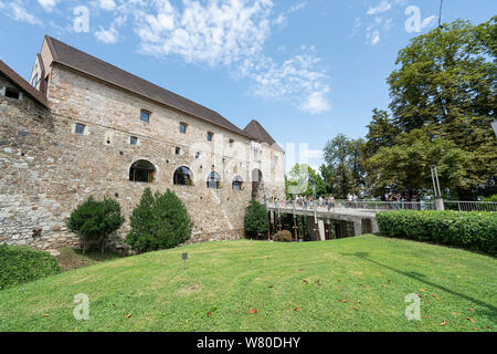 Lubiana, Slovenia. Il 3 agosto 2019. Vista esterna della facciata del castello Foto Stock