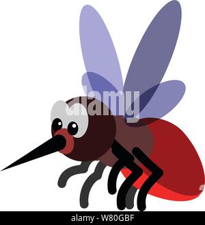 Mosquito con occhi grandi e un pungiglione appuntito di molte gambe battenti Illustrazione Vettoriale