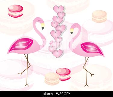 Due fenicotteri in amore - San Valentino di concetto - rosa amaretti vettore Illustrazione Vettoriale