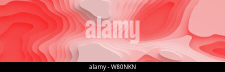 Ampio panorama 3D del paesaggio carta tagliata stile. Forme curvilinee con coralli viventi gradiente rosso. Abstract linee geometriche pattern arte sfondo immagine Foto Stock
