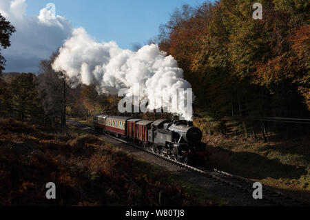 Fairburn 42073 Serbatoio funziona un treno sul lungolago e la stazione ferroviaria Haverwaite. Foto Stock