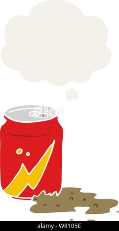 Cartoon soda può con bolle di pensiero in stile retrò Illustrazione Vettoriale