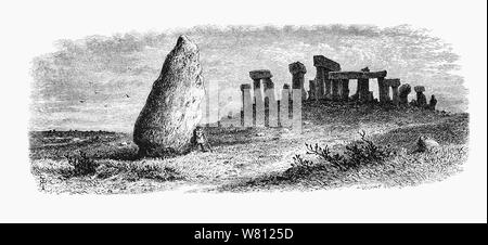 Stonehenge Wiltshire, Inghilterra, è costituito da un anello di pietre permanente, ogni circa 13 piedi (4.0 m) Alta, sette piedi (2.1 m) di larghezza e del peso di circa 25 tonnellate. Le pietre sono impostati all'interno di lavori di sterro nel mezzo del più complesso densa del Neolitico e dell'Età del Bronzo monumenti in Inghilterra. Gli archeologi credono che è stato costruito dal 3000 A.C. al 2000 BC. La circostante massa circolare banca e fossato, che costituiscono la prima fase del monumento, sono stati datati a circa 3100 BC. Una teoria è che gli ingegneri romani ha rotto il posto, forse come una sfida alle religioni native.