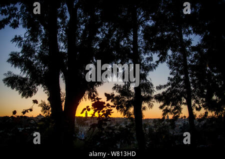 Gli alberi in primo piano sul fondo della medina di notte. Foto Stock