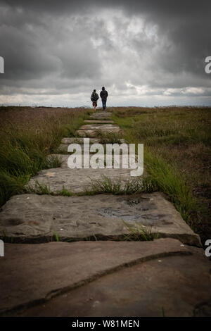 Walkers sul Buckden Pike, Yorkshire Dales National Park, Superiore Wharfedale, North Yorkshire, Inghilterra, Regno Unito Foto Stock