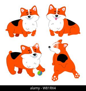 Carino Welsh Corgi cane - appartamento moderno stile design set di caratteri Illustrazione Vettoriale