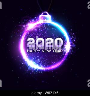 2020 Felice Anno Nuovo sfondo celebrare insegna al neon Illustrazione Vettoriale