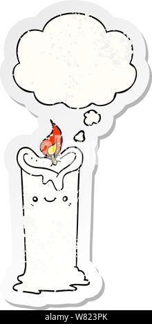 Cartoon candela con bolle di pensiero come un distressed adesivo usurati Illustrazione Vettoriale