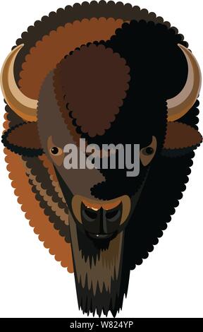 Di forma ovale di testa di bufalo con maestose corna pelliccia grafica & barba lunga illustrazione vettoriale Illustrazione Vettoriale