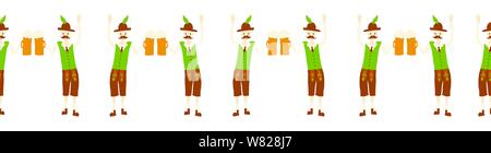 Oktoberfest festa perfetta di design di confine modello. Illustrazione Vettoriale. Festa della Birra Party banner di ripetizione. Gli uomini in tradizionale Oktoberfest Illustrazione Vettoriale