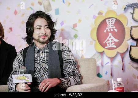 --TAIWAN fuori--attore Giapponese Takayuki Yamada assiste la conferenza stampa per la live action film 'Ushijima prestito Shark Stagione 3' a Taipei, Taiwan Foto Stock