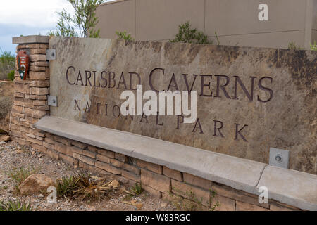 Segno per il parco nazionale di Carlsbad Cavern in Nuovo Messico Foto Stock