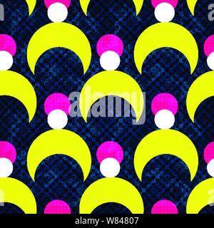 Giallo e rosa bianca geometrica astratta di oggetti su uno sfondo scuro. Vettore di Seamless pattern. Illustrazione Vettoriale