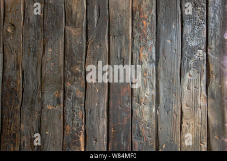 Sfondo di legno vecchio di tavole carbonizzati seamless texture con posto per testo. luogo di testo. Spazio di copia, vintage plance, sfondo scuro Foto Stock