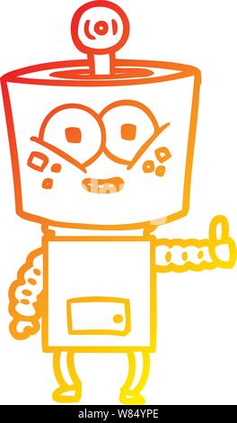 Gradiente di caldo la linea di disegno di un felice robot cartoon dando pollice in alto Illustrazione Vettoriale
