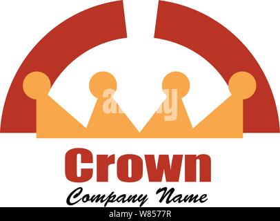 Golden crown logo all'interno rotto un semicerchio di rosso Illustrazione Vettoriale