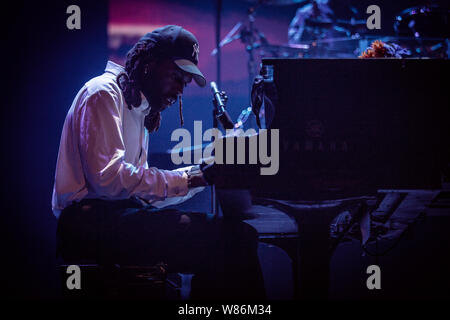 Oslo, Norvegia. 07 Ago, 2019. Il cantante britannico, compositore e musicista Arancio sanguigno esegue un concerto dal vivo durante il norvegese music festival Øyafestivalen 2019 a Oslo. (Photo credit: Gonzales foto/Tord Litleskare/Alamy Live News). Foto Stock