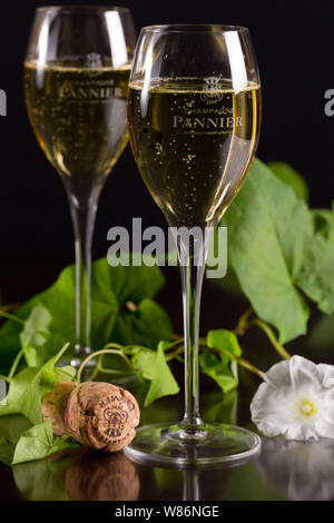 Bicchiere di champagne bauletto in Chateau-Thierry (Francia settentrionale) Foto Stock