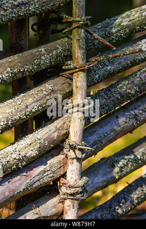 In prossimità di un vecchio palo di legno recinzione Foto Stock