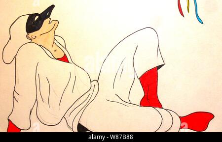 Fatte a mano il colore di disegno raffigurante Pulcinella Foto Stock