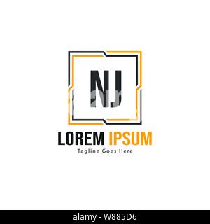 Iniziale logo NJ Modello con telaio moderno. NJ minimalista lettera logo illustrazione vettoriale design Illustrazione Vettoriale