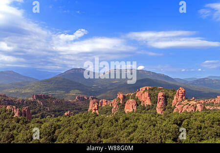 Magnifica rocce tra la foresta di Belogradchik, Bulgaria. Foto Stock