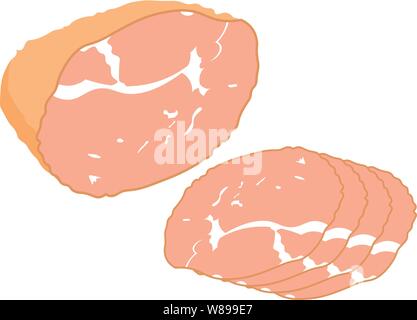 Prosciutto affumicato isolato. Pezzo di deliziosa di pancetta di maiale. Le carni dei prodotti gastronomici. Illustrazione Vettoriale in stile piatto Illustrazione Vettoriale