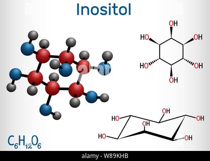 Inositolo, mio-inositolo, vitamina-come essenziale molecola nutrien. Formula chimica di struttura e la molecola modello. Illustrazione Vettoriale Illustrazione Vettoriale