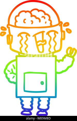 Rainbow linea di sfumatura di disegno di un cartone animato di piangere robot Illustrazione Vettoriale