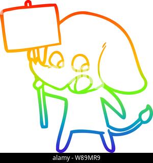 Rainbow linea di sfumatura di disegno di un cartoon carino elefante targhetta di contenimento Illustrazione Vettoriale