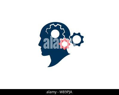 Processo di brainstorming concept. Processo di pensiero e di attività cerebrale. Silhouette testa umana con ingranaggi. Il pensiero strategico e della pianificazione. Persone communic Illustrazione Vettoriale