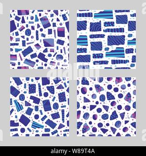 Serie di modelli senza giunture di collage casuale di elementi. Sfondi dinamici con diverse forme e texture grafiche segni. Vettore copre infinite colle Illustrazione Vettoriale