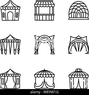 Tenda Festival icon set. Profilo set di 9 tenda festival icone vettoriali per il web design isolato su sfondo bianco Illustrazione Vettoriale