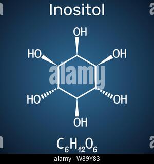 Inositolo, mio-inositolo, vitamina-come essenziale molecola nutrien. Formula chimica di struttura su sfondo blu scuro. Illustrazione Vettoriale Illustrazione Vettoriale