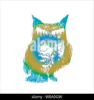 Illustrazione Neon gufi con doppia esposizione nella tecnica di schiusa. Owl e foresta. Illustrazione Vettoriale