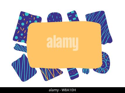 Bianco per il testo. Doodle forme artistiche e grafiche segni testurizzata con spazio vuoto per un messaggio. Template vettoriale per banner, poster, biglietto invito Illustrazione Vettoriale