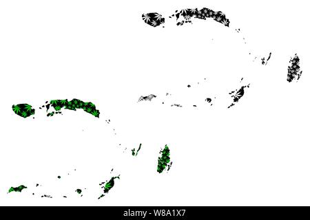 Maluku (suddivisioni di Indonesia, Province di Indonesia) mappa è progettato Cannabis leaf verde e nero, Molucche mappa fatta di marijuana (marihuana,T Illustrazione Vettoriale