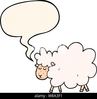 Cartoon pecora con discorso bolla in stile fumetto Illustrazione Vettoriale