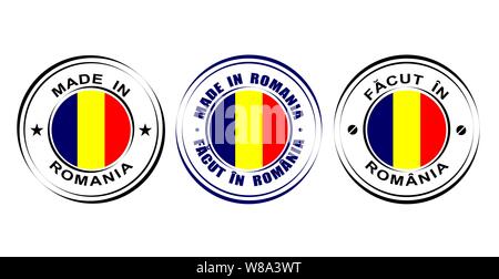 Etichetta rotonda realizzati in Romania con bandiera Illustrazione Vettoriale