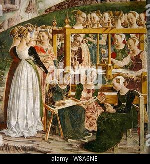 Del Cossa trionfo di Minerva marzo ricamo dettaglio. Foto Stock