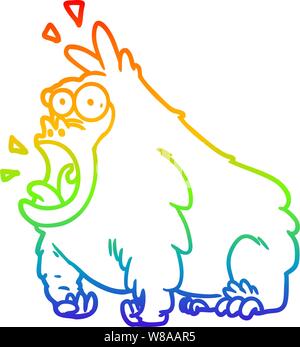 Rainbow linea di sfumatura di disegno di un cartoon gridando gorilla Illustrazione Vettoriale