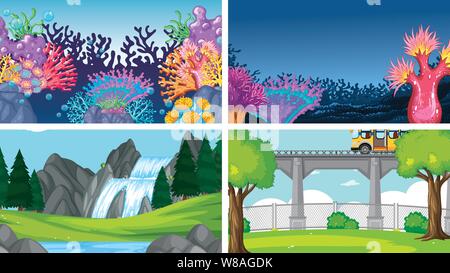 Serie di scene in natura illustrazione di impostazione Illustrazione Vettoriale