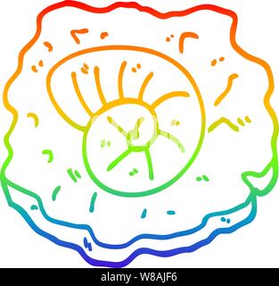 Rainbow linea di sfumatura di disegno di un cartoon fossile antica Illustrazione Vettoriale