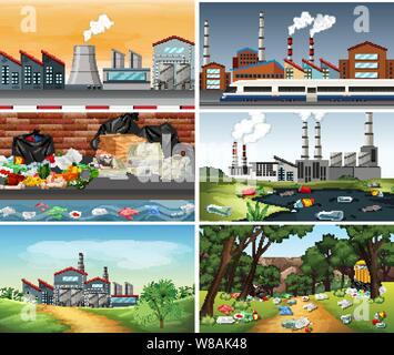 Serie di scene inquinata illustrazione Illustrazione Vettoriale
